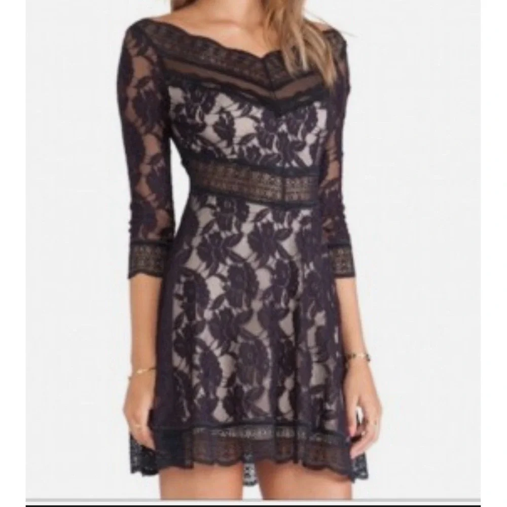 Free People‎ Lacey Affair Lace Cutout Mini Dress in Black Size XS RETAIL $168